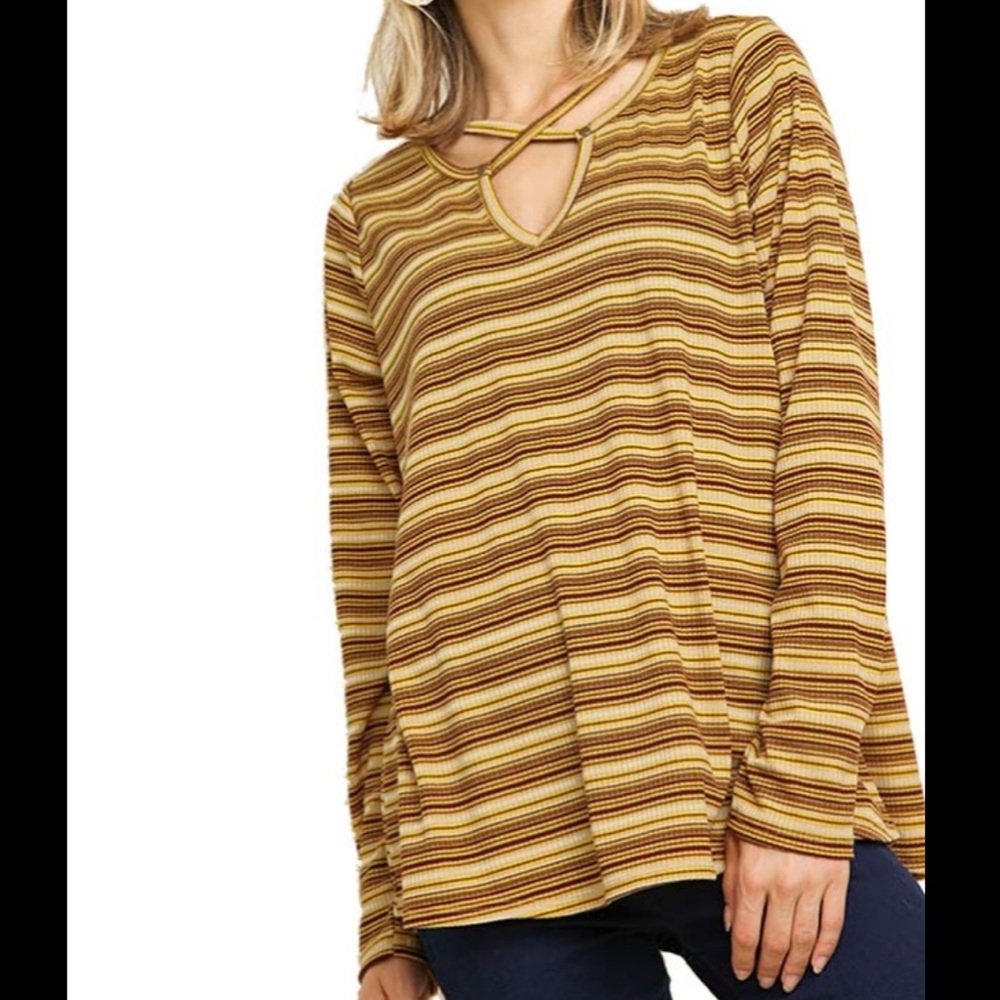 Umgee Striped Ribbed Long Sleeve Top